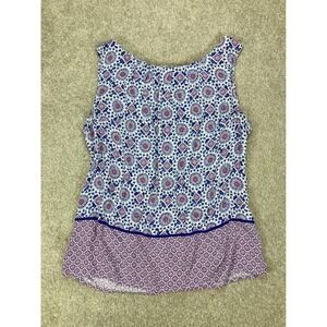 Camaïeu Geometric Medallion Print Sleeveless Top Women M Blue Boho Summer Chic